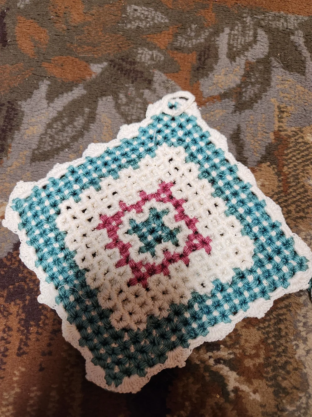 Handmade Teal, Cream & Pink Crochet Pot Holders